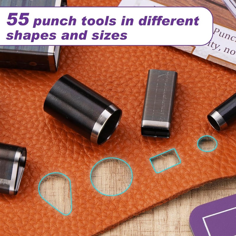 Yizzvb 55 Shape Style Hollow Punch Cutter Tool, Leather Punch Cutter Tools with Manual, Shapes Punch Tool Set Hole Hollow Punch Cutter, Leather Craft Tools Kit for Handmade DIY Craft - Image 4